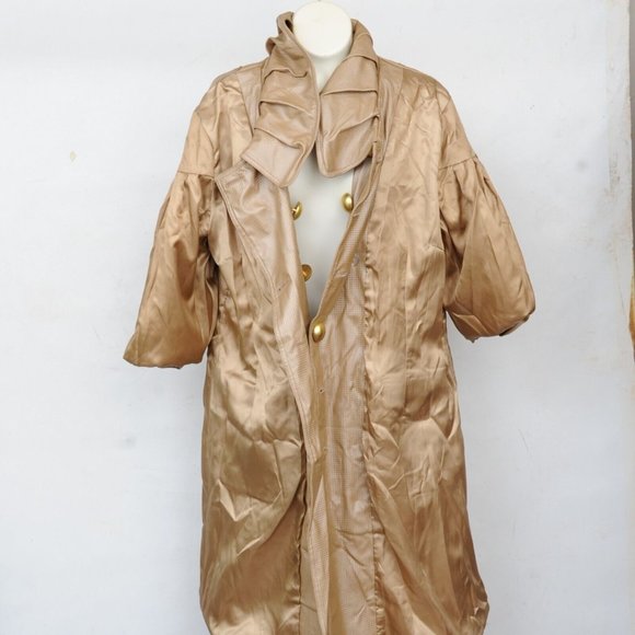VERTIGO Paris Gold Polyurithane Square Print Double Breasted Trench Coat Women L - Picture 5 of 8